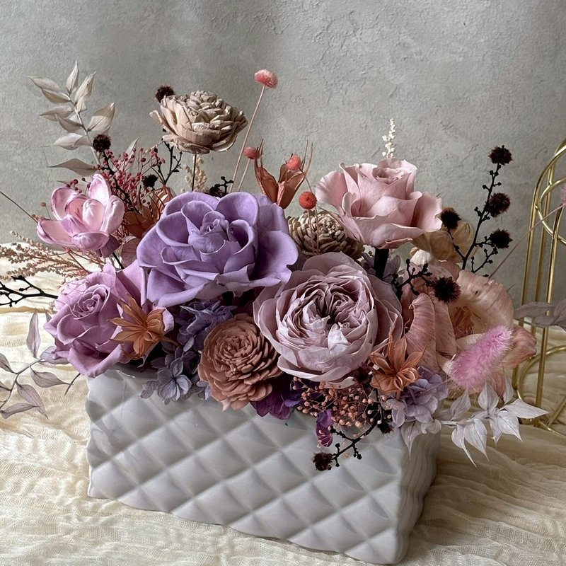 永生盆花 情人節 開幕送禮 菱格紋盆/晴空粉/典雅紫 - 乾燥花/永生花 - 植物．花 多色