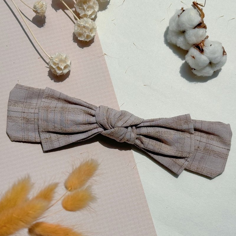 [Ingenious Craftsman] Taro Purple Check Pattern Dyed Cloth Handmade Bow Headband - ที่คาดผม - ผ้าฝ้าย/ผ้าลินิน สีม่วง