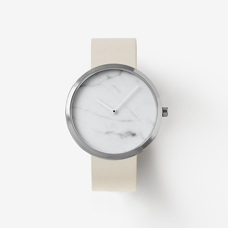 Outline Silver 40mm -  Beige Leather | Genuine Marble | Swiss Movement - Women's Watches - Stone Silver