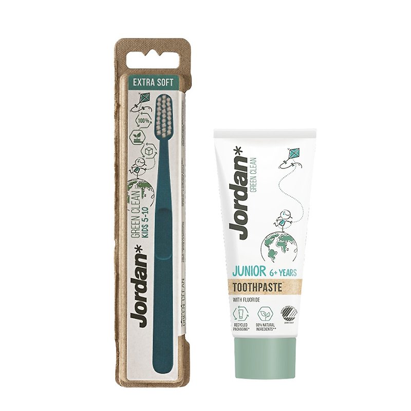 【Jordan】Care for the earth and environmental protection Green Clean children's set (toothbrush + toothpaste) - Bathroom Supplies - Eco-Friendly Materials Multicolor
