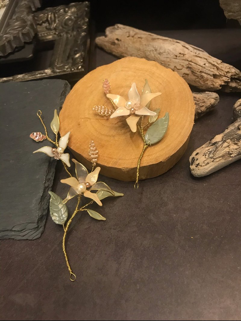 冒牌老闆娘 king_boss秋月果實水晶花頭飾組 - 髮夾/髮圈 - 其他材質 卡其色