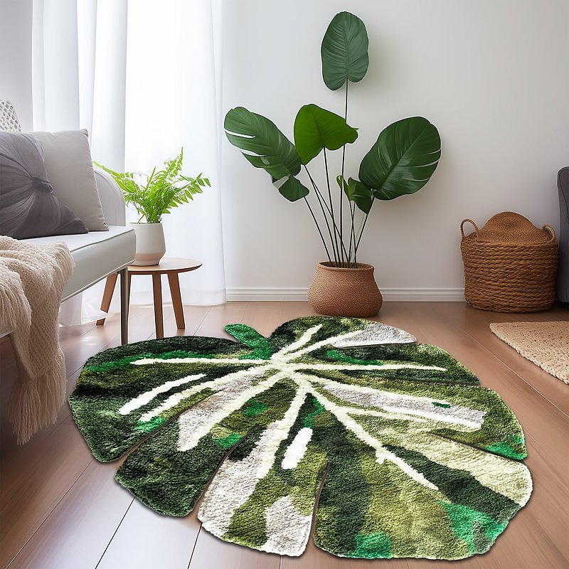 龜背竹簇絨浴室地墊有趣的葉子吸水腳墊防滑浴墊居家裝飾禮物 - 地墊/地毯 - 聚酯纖維 綠色