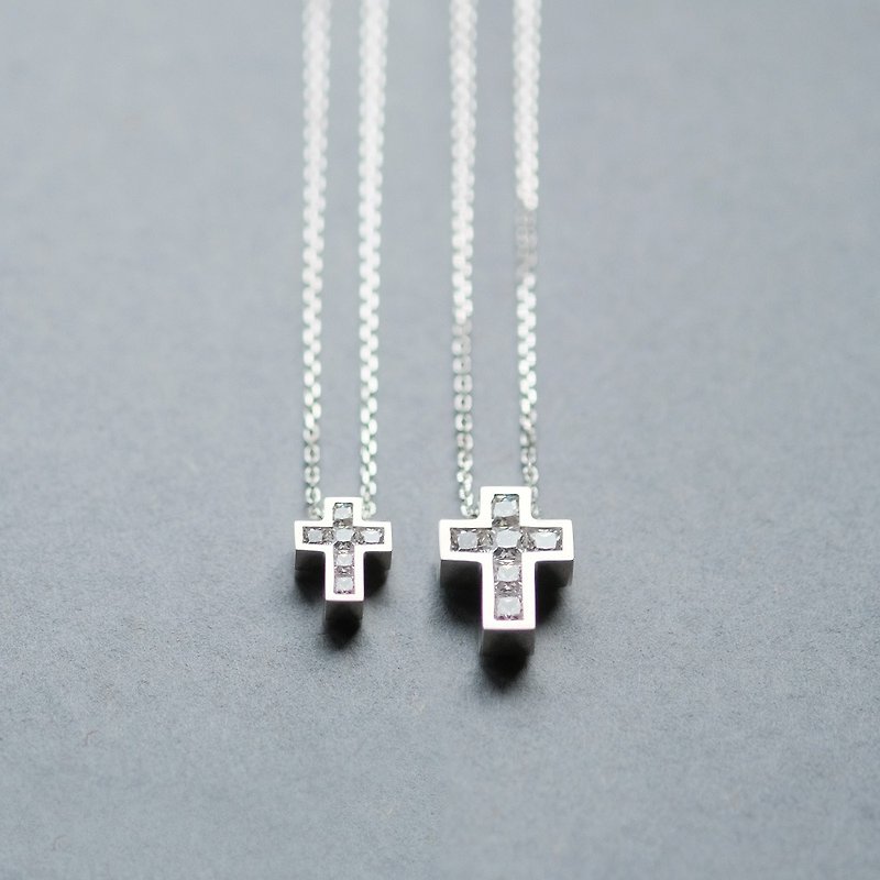 2 pieces) Cube stone cross pair necklace Silver 925 - สร้อยคอ - โลหะ สีเงิน