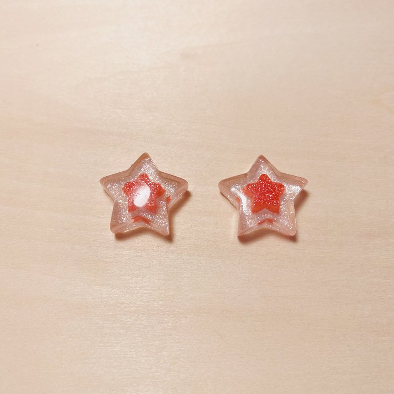 復古紅糖果星星耳環 - 耳環/耳夾/耳骨夾 - 樹脂 紅色