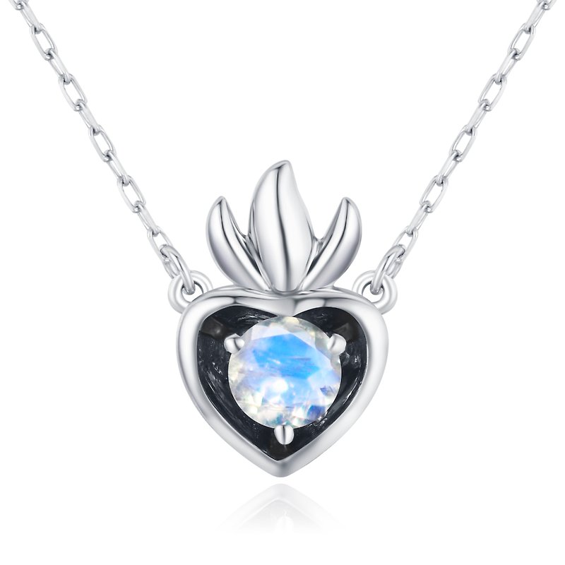 Rainbow moonstone necklace pendant-Sacred heart necklace-Charm layering necklace - Necklaces - Precious Metals White