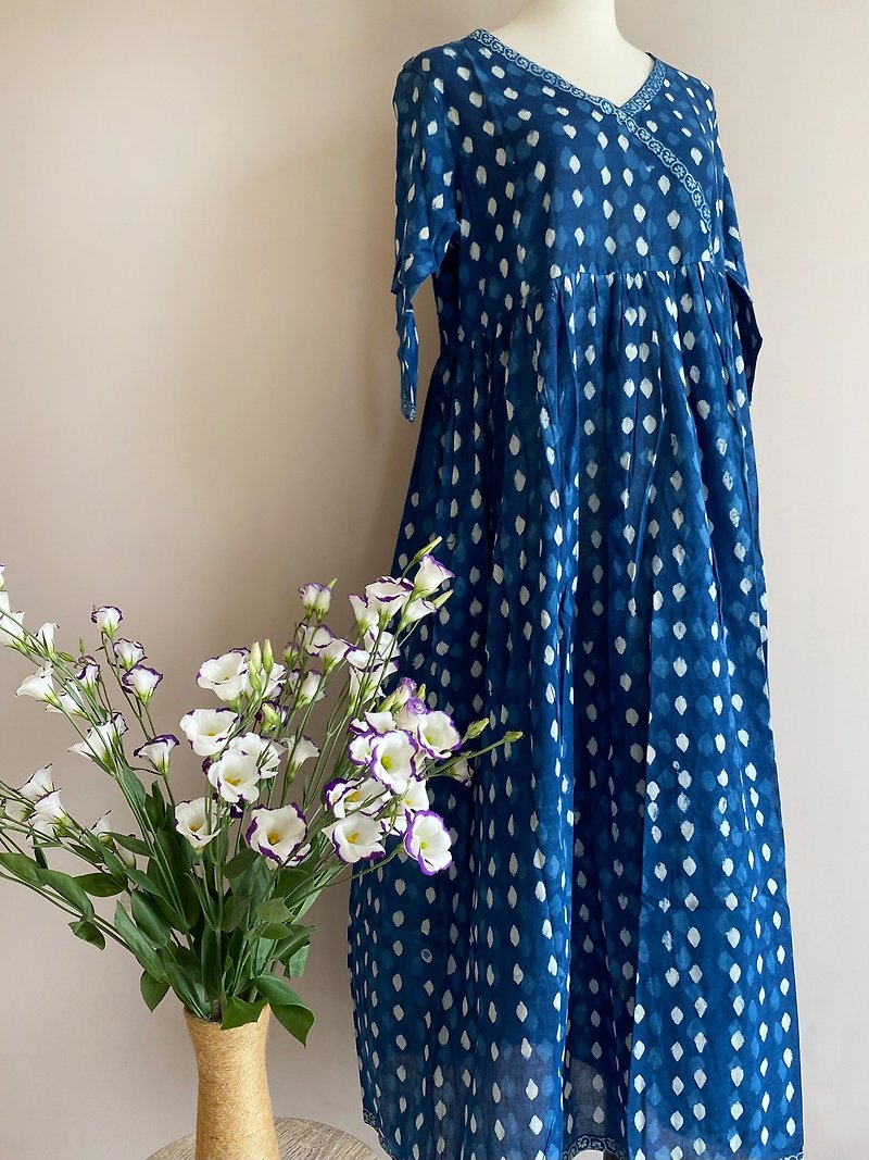 India / Jaipur / Bohemia / Hand Stamping Block Printing / Dress - One Piece Dresses - Cotton & Hemp Blue
