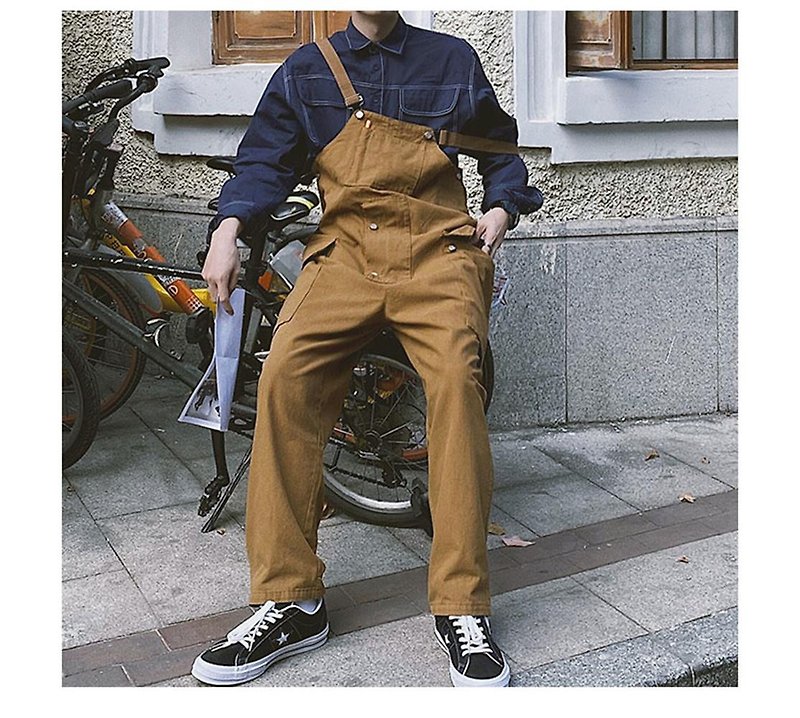 Fashion brand classic retro trend two color one piece overalls - จัมพ์สูท - ผ้าฝ้าย/ผ้าลินิน สีนำ้ตาล