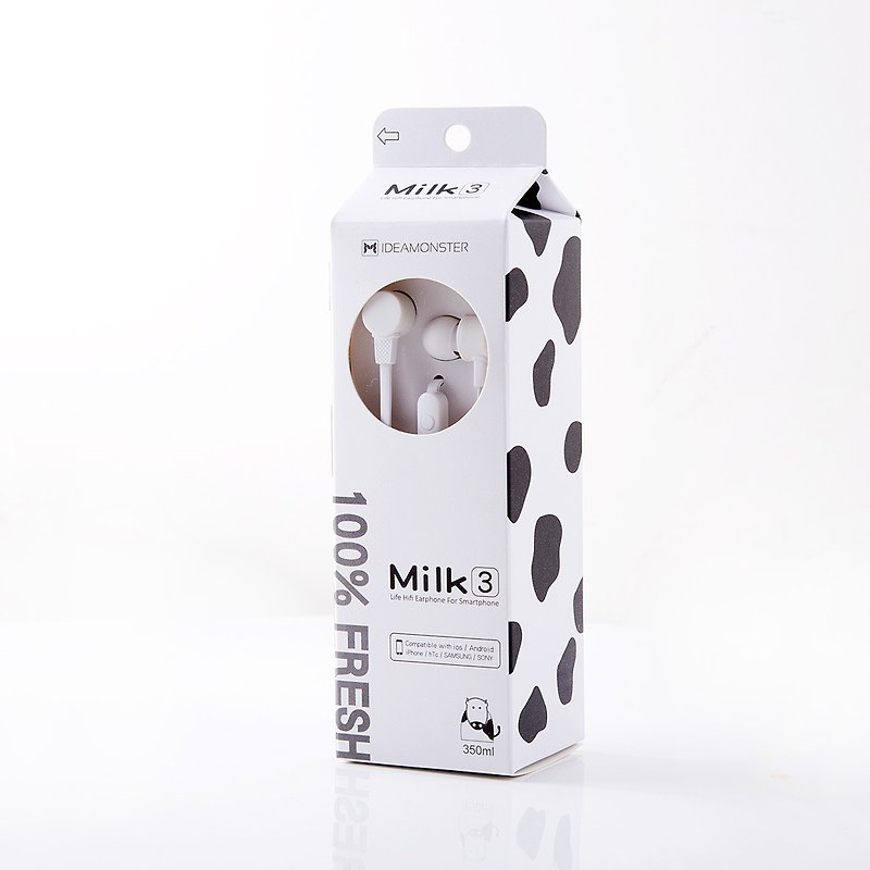 繽紛牛奶線控立體聲入耳式耳機-濃純鮮奶-白 - 耳機/藍牙耳機 - 塑膠 白色