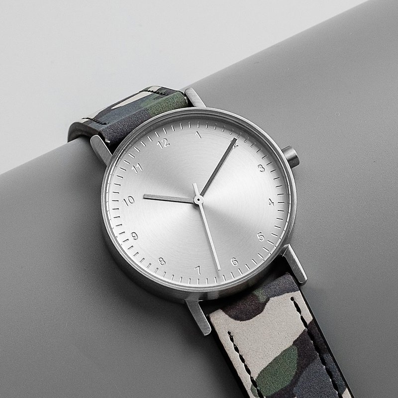 BIJOUONE彼樹灣 B60系列 銀色表殼 銀色表盤 迷彩綠色皮帶手錶 - 女錶 - 不鏽鋼 綠色