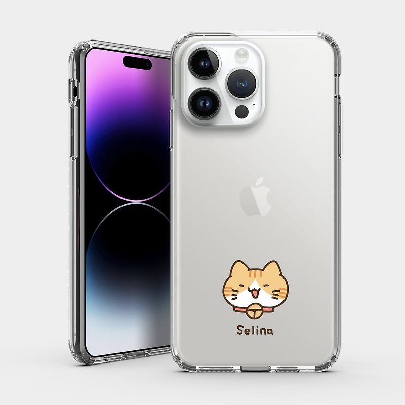 [Customized gift] Orange cat head text IPHONE protective case transparent mobile phone case PU024 - เคส/ซองมือถือ - พลาสติก สีใส