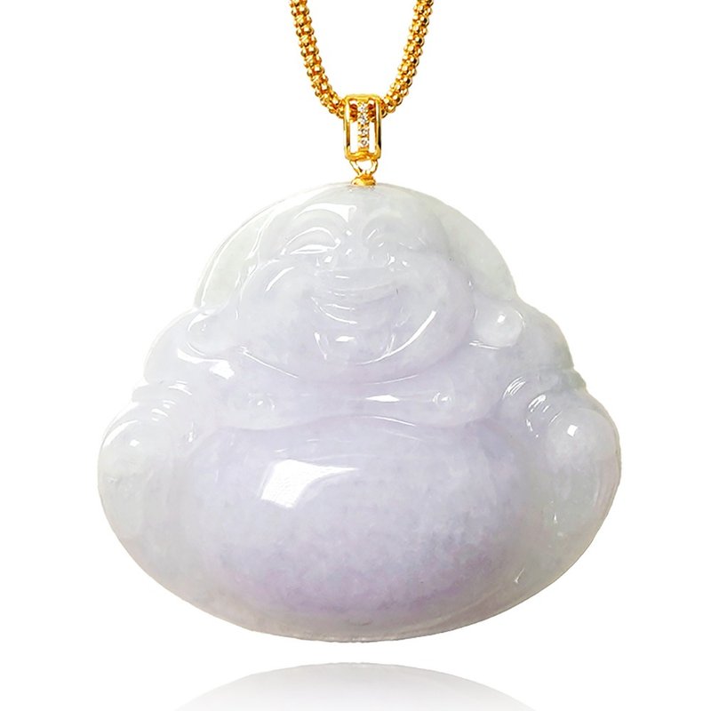 Jadeite Purple Big Belly Buddha 20.6g Natural Jadeite Pendant - Necklaces - Semi-Precious Stones Multicolor