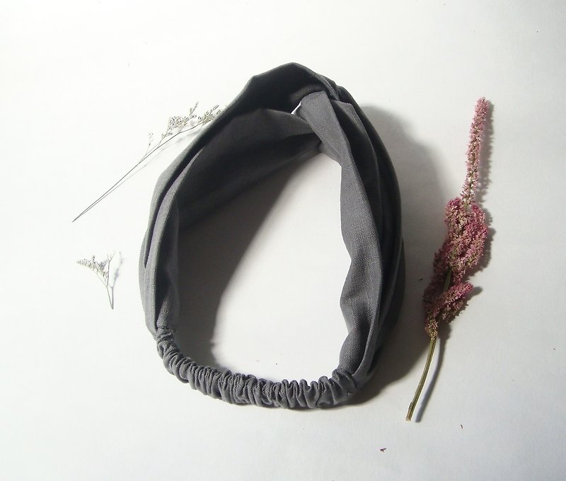 Sesame paste brownie - Qianchen double ring handmade elastic hair band - เครื่องประดับผม - ผ้าฝ้าย/ผ้าลินิน สีเทา