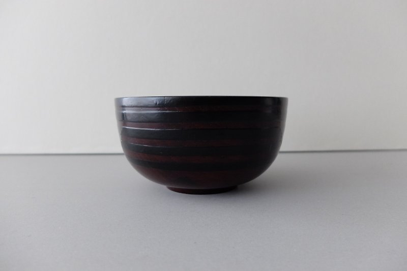 Japanese paper pasted lacquer bowl bowl Horizontal stripes Tame-nuri - Bowls - Wood Black