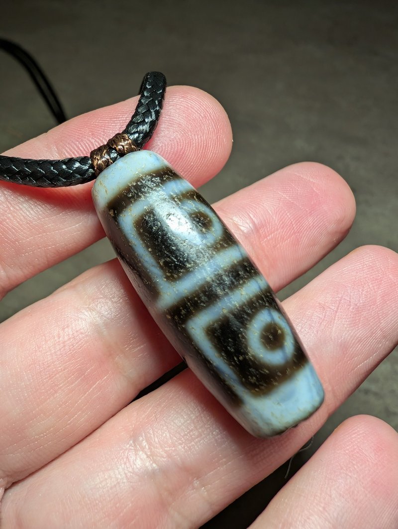 Four 4 eye dzi bead pendant necklace, natural genuine vintage agate Tibetan amul - Necklaces - Gemstone Brown