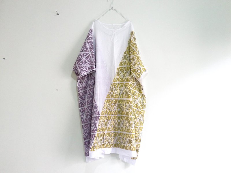 【新色】ブロックプリントで柄から作ったビッグシルエットワンピース - 洋裝/連身裙 - 棉．麻 