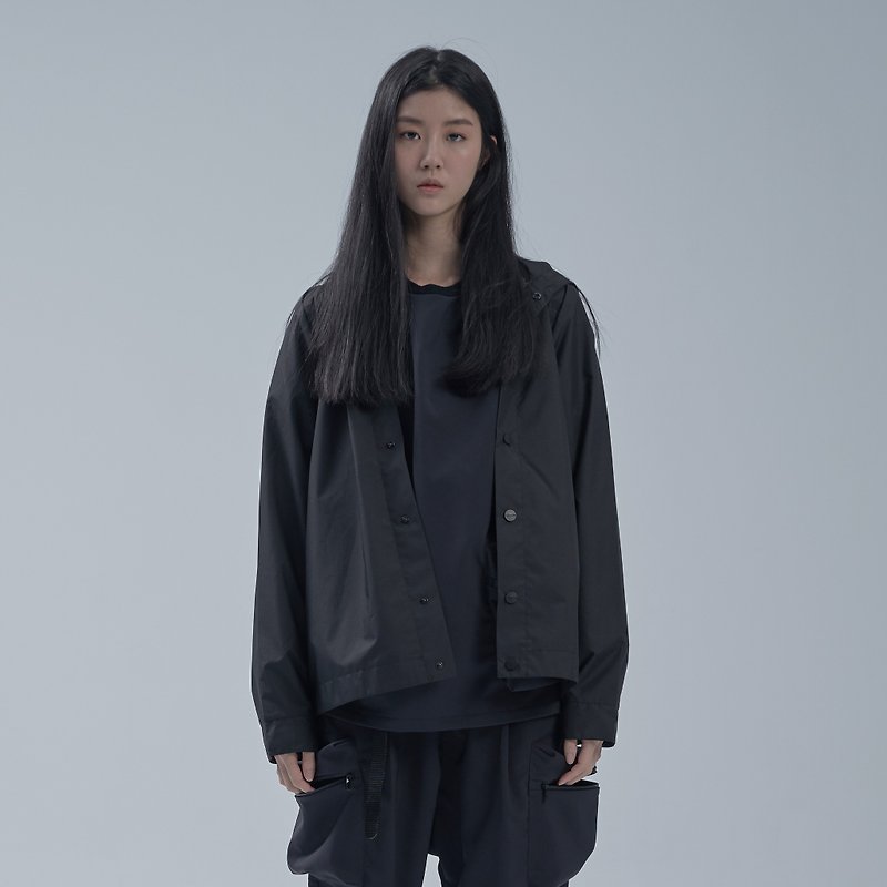 DYCTEAM - SISYPHUS / PLAID waterproof hoodie coat - 女大衣/外套 - 聚酯纖維 黑色