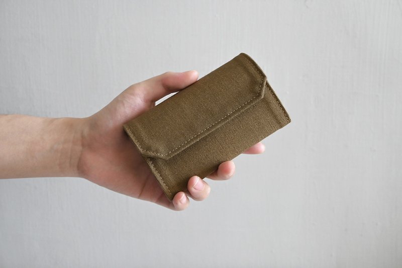 Khaki Canvas Coin/Card Holder Washable Paper Lightweight Money Pouch - กระเป๋าสตางค์ - ผ้าฝ้าย/ผ้าลินิน สีกากี