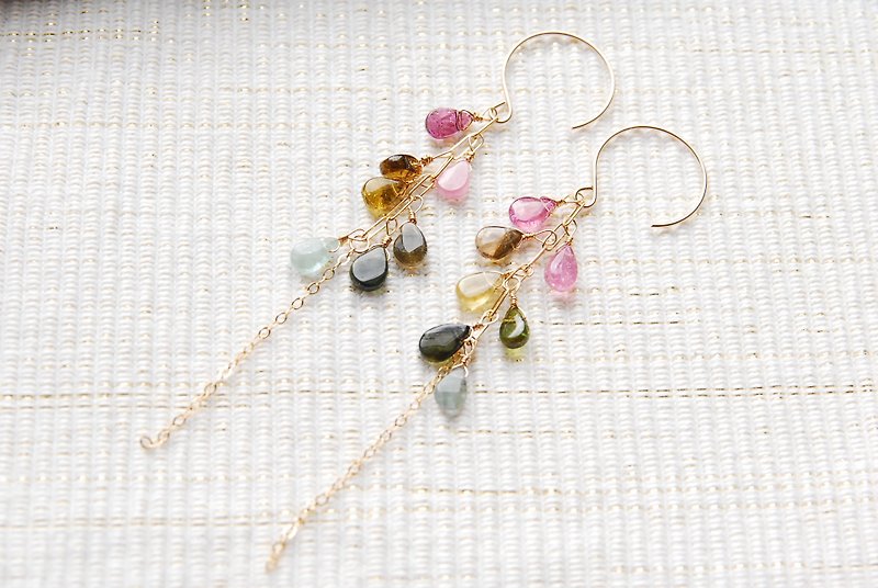 Suzubarin tourmaline drop earrings 14 kgf - Earrings & Clip-ons - Semi-Precious Stones Multicolor