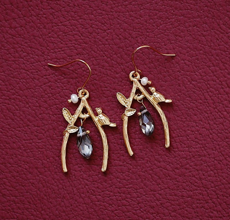 Christmas limited edition fog gold original sense branch wish bone earrings light Christmas Christmas exchange gift - ต่างหู - โลหะ สีทอง