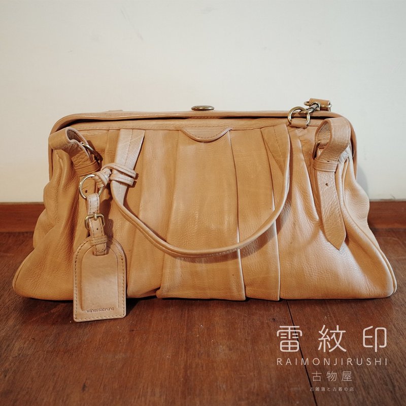 Vanessa Bruno 法國品牌 真皮 原色 上開式 醫生包 復古皮包 側背 - 側背包/斜背包 - 真皮 卡其色