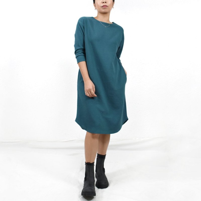 WAFFLE DRESS- TEAL - ชุดเดรส - ผ้าฝ้าย/ผ้าลินิน 