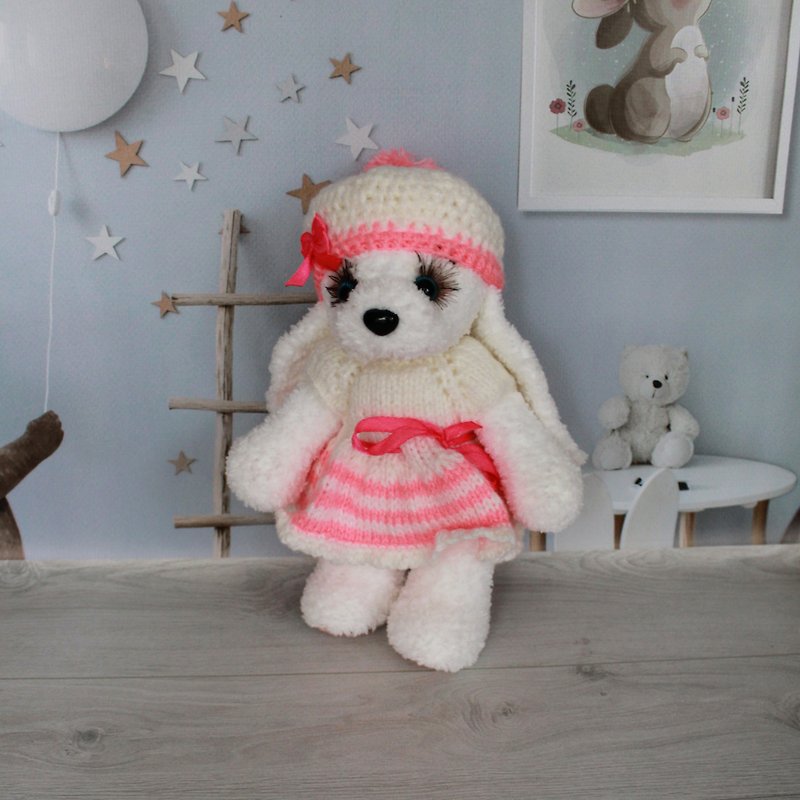 Beautiful plush bunny, white fluffy bunny, baby girl gift, birthday toy - 寶寶/兒童玩具/玩偶 - 其他材質 