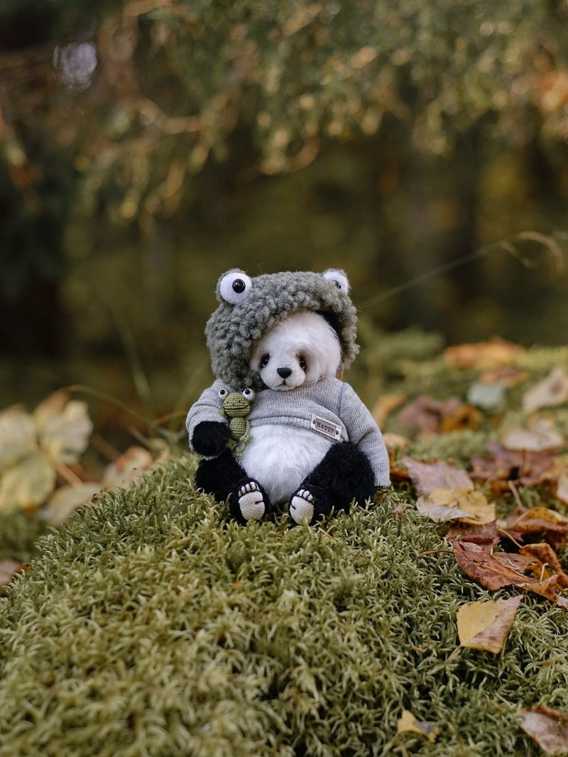 Interior teddy bear panda Pin Handmade OOAK - Stuffed Dolls & Figurines - Other Materials Multicolor