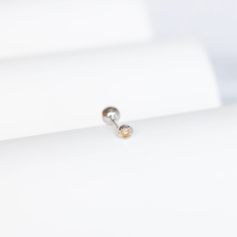 黃水晶925純銀迷你小寶石轉珠耳環 - 戒指 - 寶石 銀色