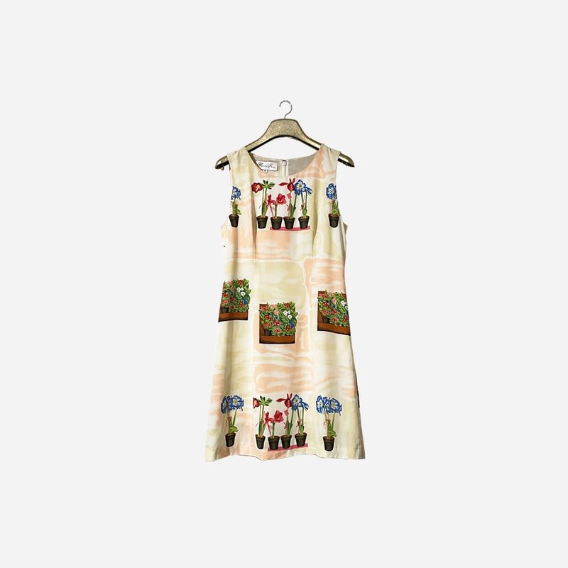 Dislocation vintage / painting garden one-piece dress no.1528 vintage - One Piece Dresses - Other Materials White