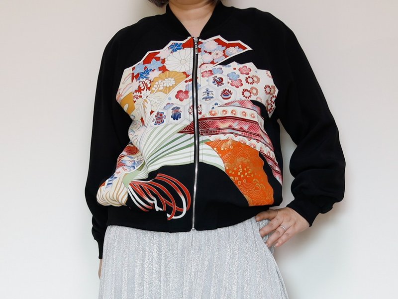 One of a kind bomber jacket made from vintage kimono Free shipping - Women's Casual & Functional Jackets - Silk Black