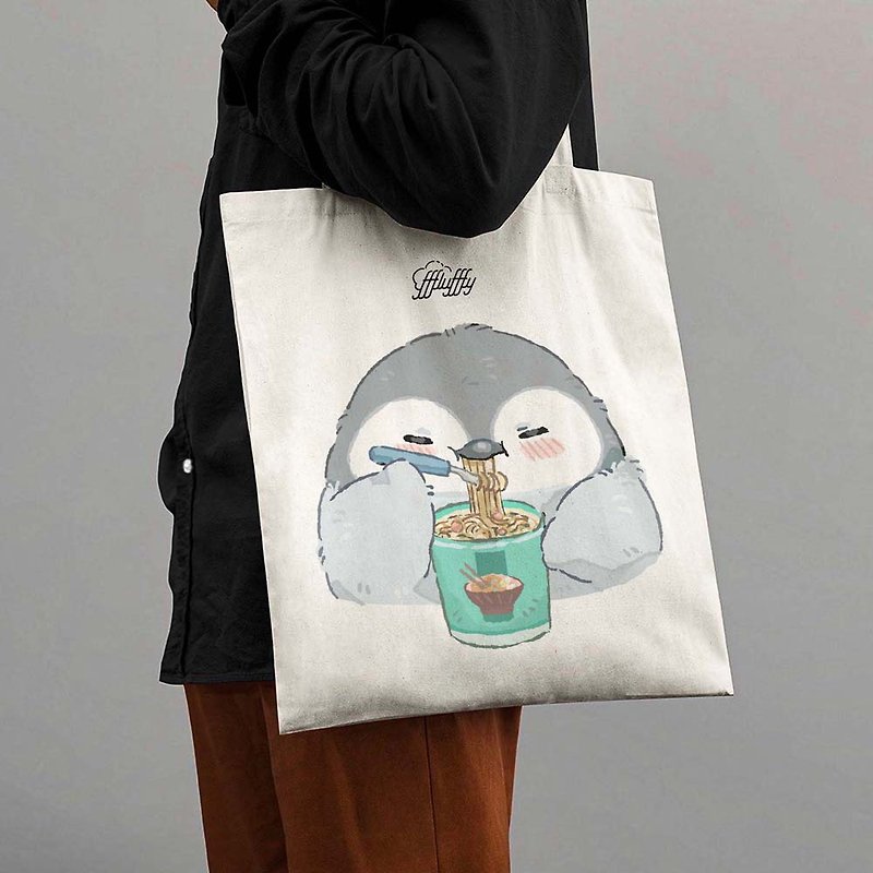 ペンギンと麺 -トートバッグ - 其他 - 棉．麻 藍色