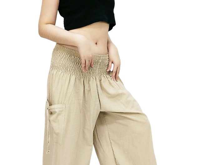 Women Harem Pants Aladdin Pants Unisex Trouser Thai Cotton Pants beige -  Shop pikalda Women's Pants - Pinkoi