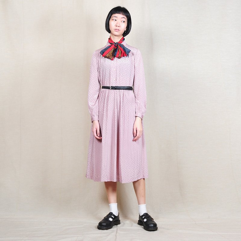 [Eggs] plant vintage cherry color printing day vintage dress - One Piece Dresses - Polyester Pink