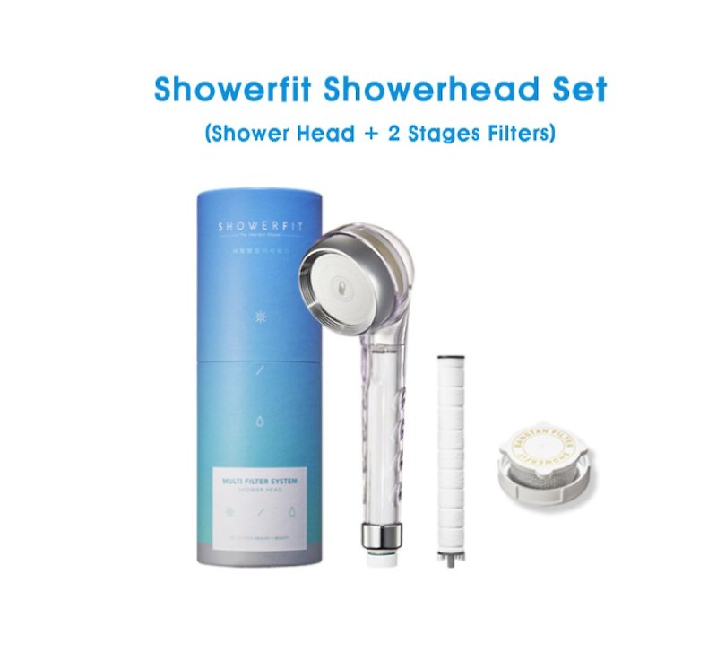 Showerfit Showerhead Set (Shower Head+2 Stages Filters) - Bathroom Supplies - Stainless Steel White
