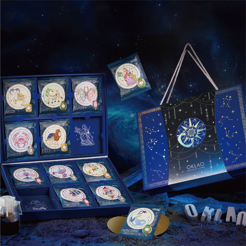 【歐客佬】2023中秋【12星座系列】精品掛耳禮盒 (36包/盒)附提繩 - 咖啡/咖啡豆 - 新鮮食材 藍色