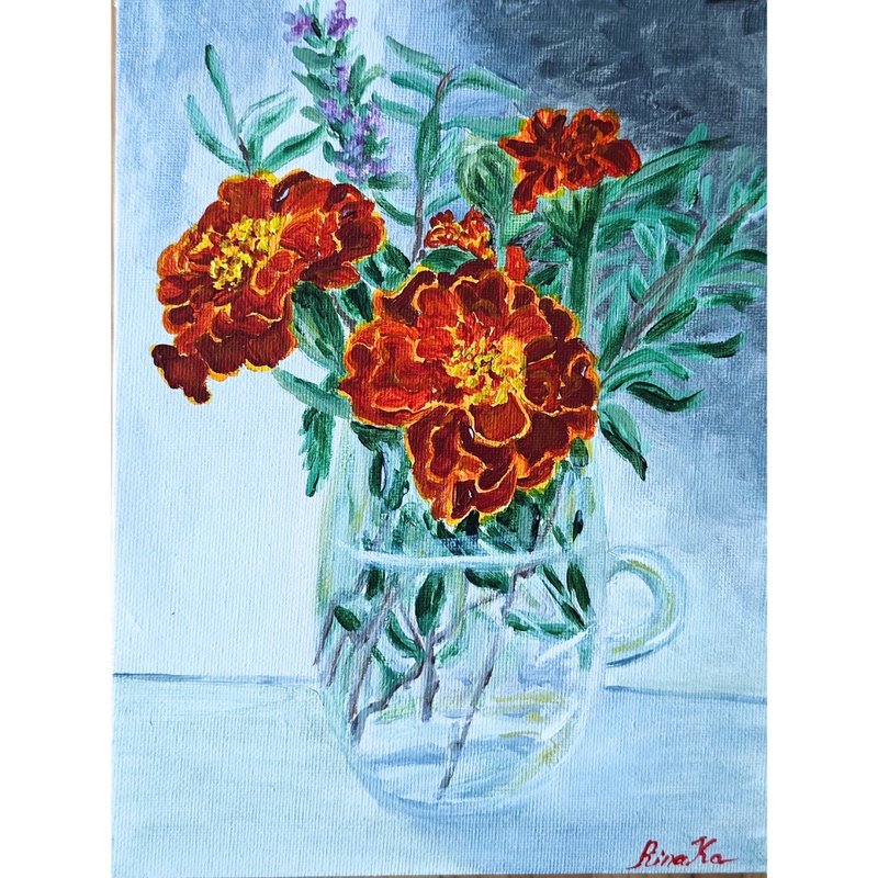 橙色万寿菊原创花卉艺术框画作品 作者 RinaArtSK - 壁貼/牆壁裝飾 - 其他材質 多色
