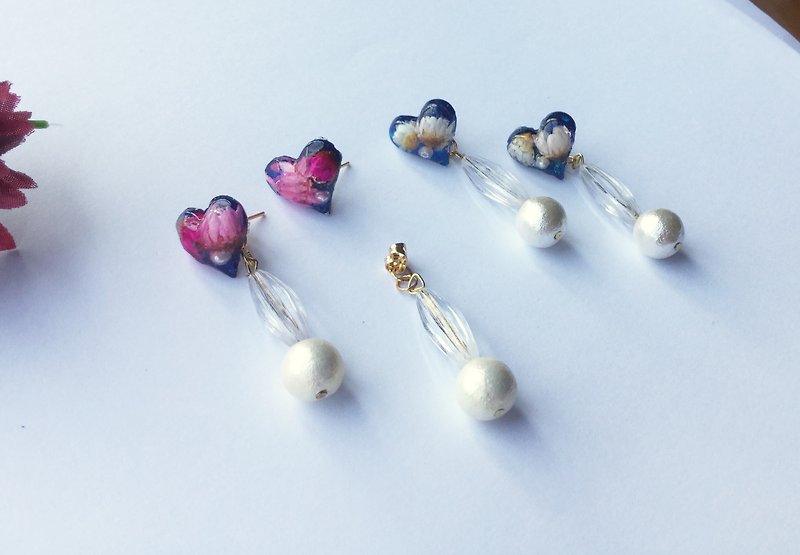 *My Fancy Handmade*heart shape flower earring - Earrings & Clip-ons - Plants & Flowers Multicolor
