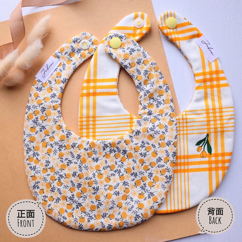 Korean style yellow fruit/small flower square double-sided egg-shaped bib saliva towel - Bibs - Other Materials Yellow