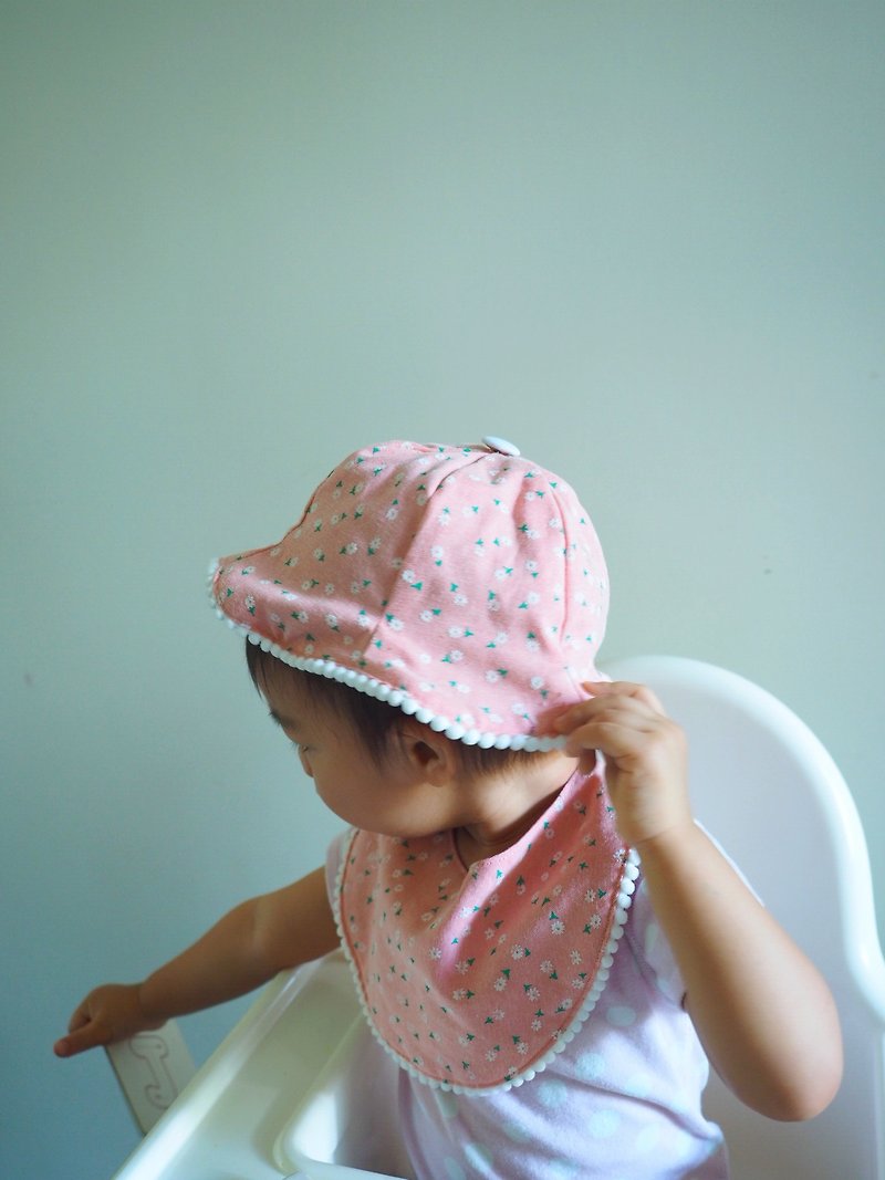 Handmade Reversible Hat and Bib Gift Set Floral - Bibs - Cotton & Hemp Pink