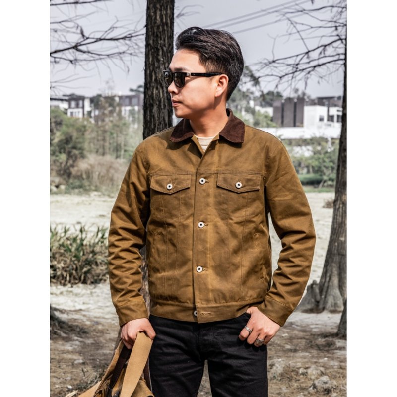 油蠟外套 TYPE3 燈芯絨領 工装夾克 防水面料 卡其 四季皆可 - 男夾克/外套 - 棉．麻 卡其色