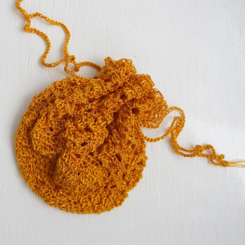 Ba-ba handmade Openwork Drawstring bag No.KPS1 - 化妝包/收納袋 - 其他材質 橘色