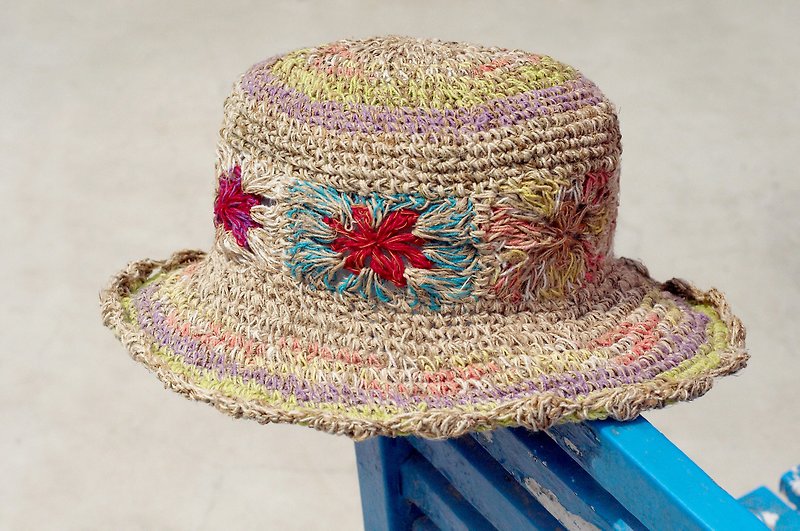 Limited edition handmade knitted cotton hood / weaving hat / fisherman hat / straw hat / sun hat / hook hat - bright color fresh forest flowers weaving - Hats & Caps - Cotton & Hemp Multicolor