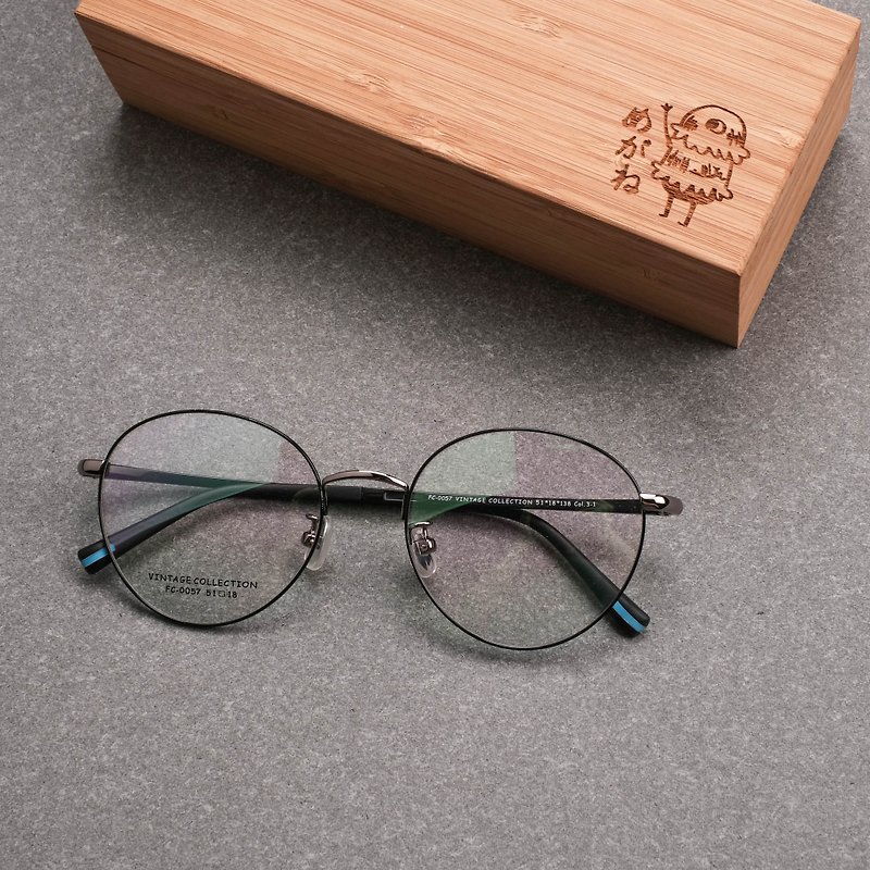 Korean retro metal round frame ultra light frame glasses frame black and silver - กรอบแว่นตา - วัสดุอื่นๆ สีดำ