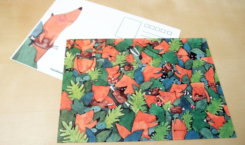 Little fox stealing meat postcard - Cards & Postcards - Paper Multicolor