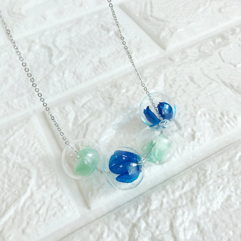 Mint Pastel Green Navy Blue Necklace Bridesmaid gift wedding  Glass Ball Flower - Necklaces - Glass Blue