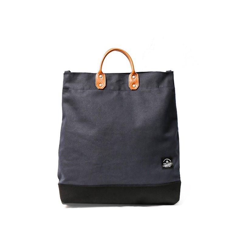 The second generation of simple L leather canvas shopping bag portable including strap blue - กระเป๋าแมสเซนเจอร์ - ผ้าฝ้าย/ผ้าลินิน ขาว