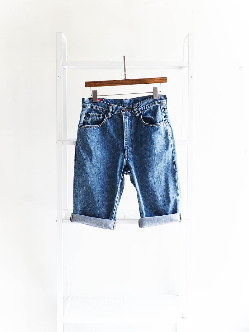 Heshui Mountain - edwin W29 primary color aquamarine classic youth youth cotton tannin antique straight shorts vintage denim pants vintage - กางเกงขายาว - ผ้าฝ้าย/ผ้าลินิน สีน้ำเงิน
