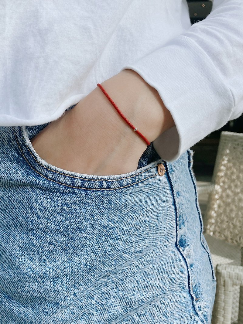 Japanese urban zodiac year frosted texture red niche minimalist thin bracelet original transfer red rope bracelet - Bracelets - Silver Red