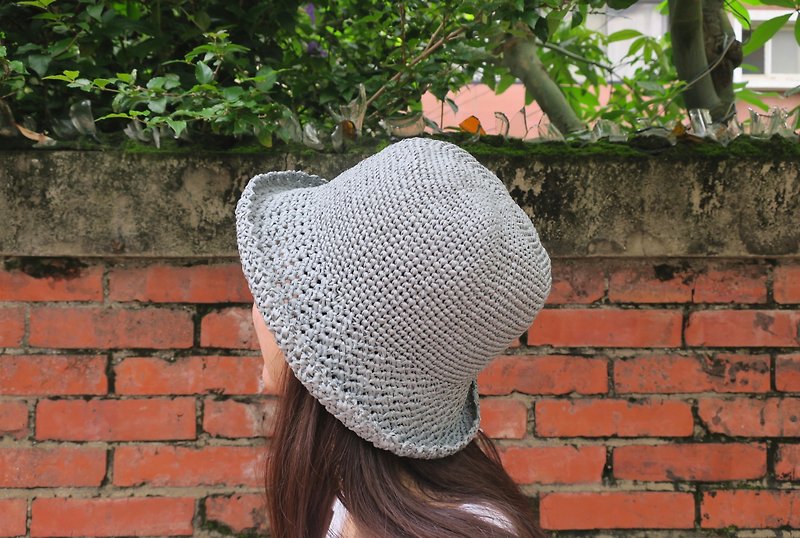 A mother's hand-made hat-summer paper rope hat/simple round hat/simple gray/outing/gift - Hats & Caps - Paper Gray