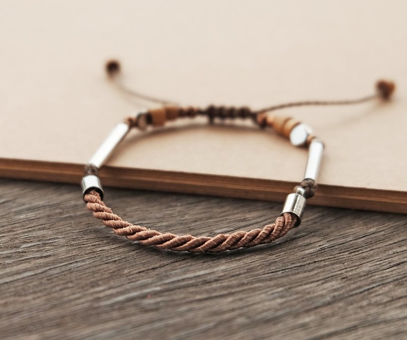 Light brown twisted rope adjustable bracelet unisex bracelet - Bracelets - Genuine Leather Brown